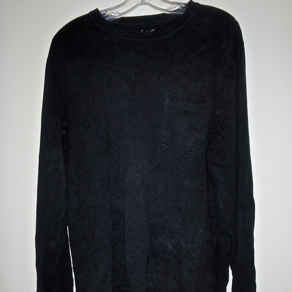 EDDIE BAUER LEGEND WASH MEN'S LONG SLEEVED BLACK 100% COTTON POCKET T-SHIRT